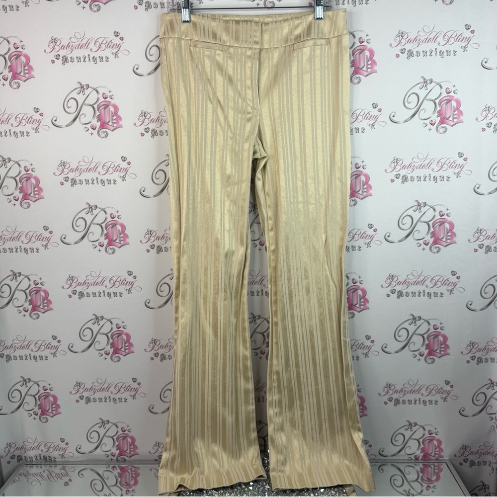 le chateau pants flare shiny gold Champagne Ivory pin Striped Wide-Leg Pants